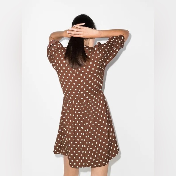 REFORMATION Laylin Polka Dot Brown Milk Chocolate Minidress Size 8 - Picture 6 of 10